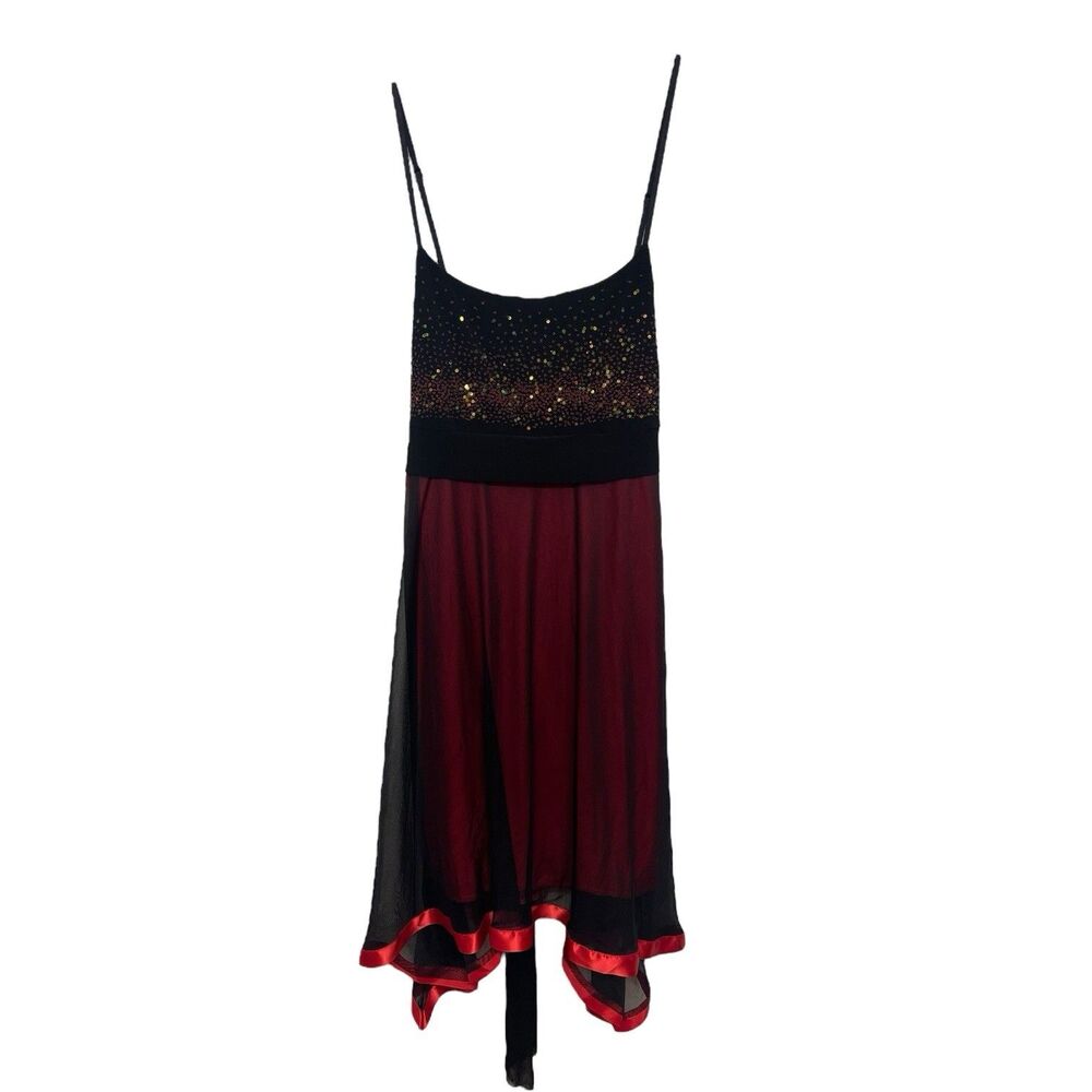 Vintage Y2K  Whimsigoth Dress Md Black Red Sequin Mesh Fairycore Witchy Tag 1080